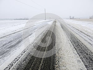 Snow Covered Road or Highway in Winter, Driving Co