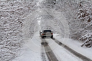 Snow-covered road, the marks of wheels