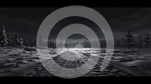 a snow covered road in the middle of a snowy forest. generative ai
