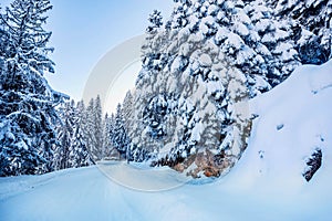 Snow covered road in mountains of Montenegro