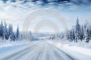 Snow Covered Road With Trees