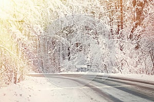 Snow-covered road in winter