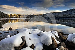 Snow covered rocks, Donner Lake, California