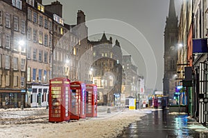 Snow Covered Royal Mile in Edinburgh on a Foggy Winter Day