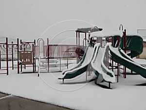 Snow covered school playground.