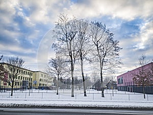 Snow covered schoolyard