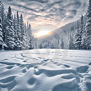 Snow covered serenity Tranquil scene of a forest under snow