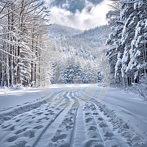 Snow covered serenity Tranquil scene of a forest under snow