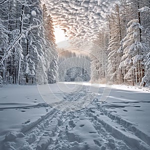 Snow covered serenity Tranquil scene of a forest under snow