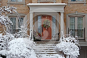 Snow covered shrubbery photo