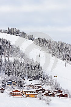 Snow covered ski piste in the European Alps