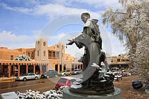 Snow Covered St. Francis Statue Picturesque Santa
