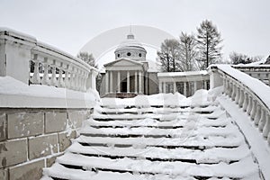 Snow Covered Steps with Balustrade in Colonnade - Arkhangelskoye Estate in Winter