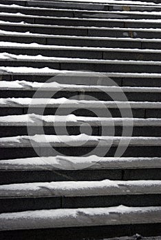 Snow-covered steps in the public park.