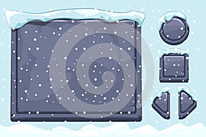 Snow covered stone assets and buttons For Ui Game. Winter game ui stones buttons with snow.