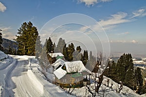 Snow covered tourist resort, Kashmir, Jammu And Kashmir, India photo