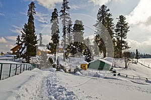 Snow covered tourist resort, Kashmir, Jammu And Kashmir, India photo