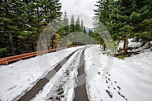 Snow covered tourist trails in slovakia tatra mountains