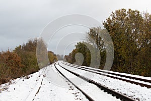 Snow covered train track in Barnsley in South Yorkshire photo
