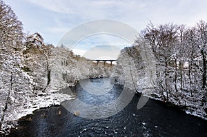 Pontcysyllte Aqueduct near Llangollen in Wales with snow photo