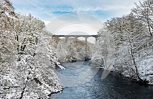 Pontcysyllte Aqueduct near Llangollen in Wales with snow photo