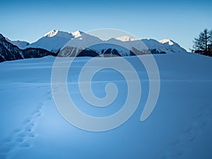 Snow-covered valley in the Engadine