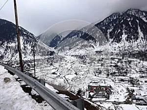 Snow covered valley in the hills of Srinagar, India