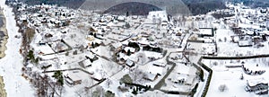 Snow covered village in Baltic sea shore