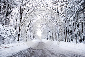 Snow covered W. Wausau Ave in Wausau, Wisconsin in the month of January after a snowstorm