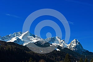 snow-covered Wetterstein mountains in spring, with Alpspitze