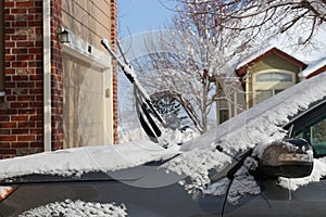 Snow covered windshield wipers