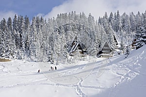 Snow covered winter ski center