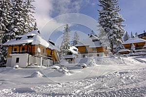 Snow covered winter ski center