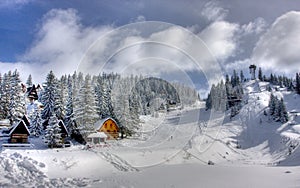 Snow covered winter ski center