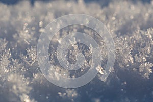 Snow crystals in big close up