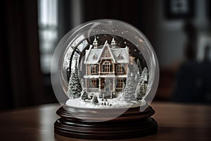 Snow decorative globe glow. Generate Ai