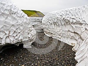 Snow detrital deposits in the summer on New Land