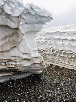 Snow detrital deposits in the summer on New Land