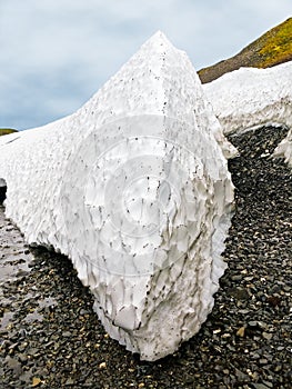 Snow detrital deposits in the summer on New Land