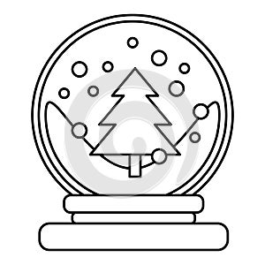 Snow dome line icon. Snow globe icon with fir tree and house. Decoration for Christmas and New Year holiday.