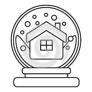 Snow dome line icon. Snow globe icon with fir tree and house. Decoration for Christmas and New Year holiday.