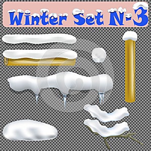 Snow Drift Vector. Icicles, Snowdrift. New Year Winter Ice Texture Element. Realistic Snow Caps. Isolated On Transparent