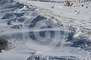 Snow dunes in the field / Shadows in the snow /