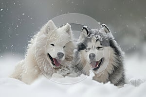 snow eskimo dogs in the snow