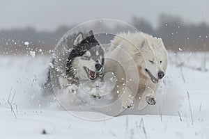 snow eskimo dogs in the snow