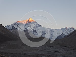Snow Everest and Himalayas view sunset