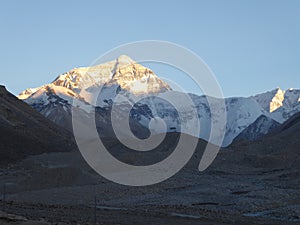 Snow Everest and Himalayas view sunset