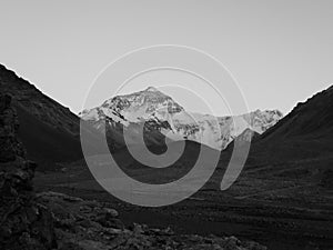 Snow Everest and Himalayas view sunset BW