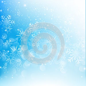 Snow fall with bokeh abstract blue background vector