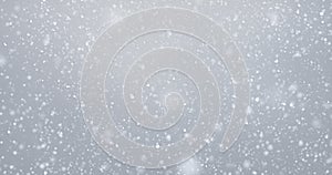 Snow fall snowflakes background, isolated overlay white snowfall light. Snow flakes falling with bokeh effect and winter glitter photo